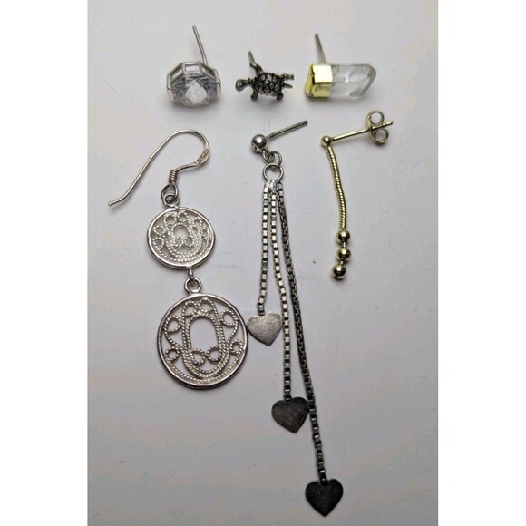 6 Single Sterling Silver Earrings Studs & Dangles - Picture 1 of 2